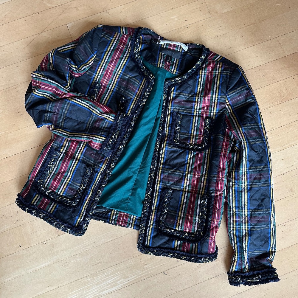 J. Crew Stewart Tartan plaid w/Braided Trim blazer/ Lady jacket, 0, N121 - Picture 4 of 6